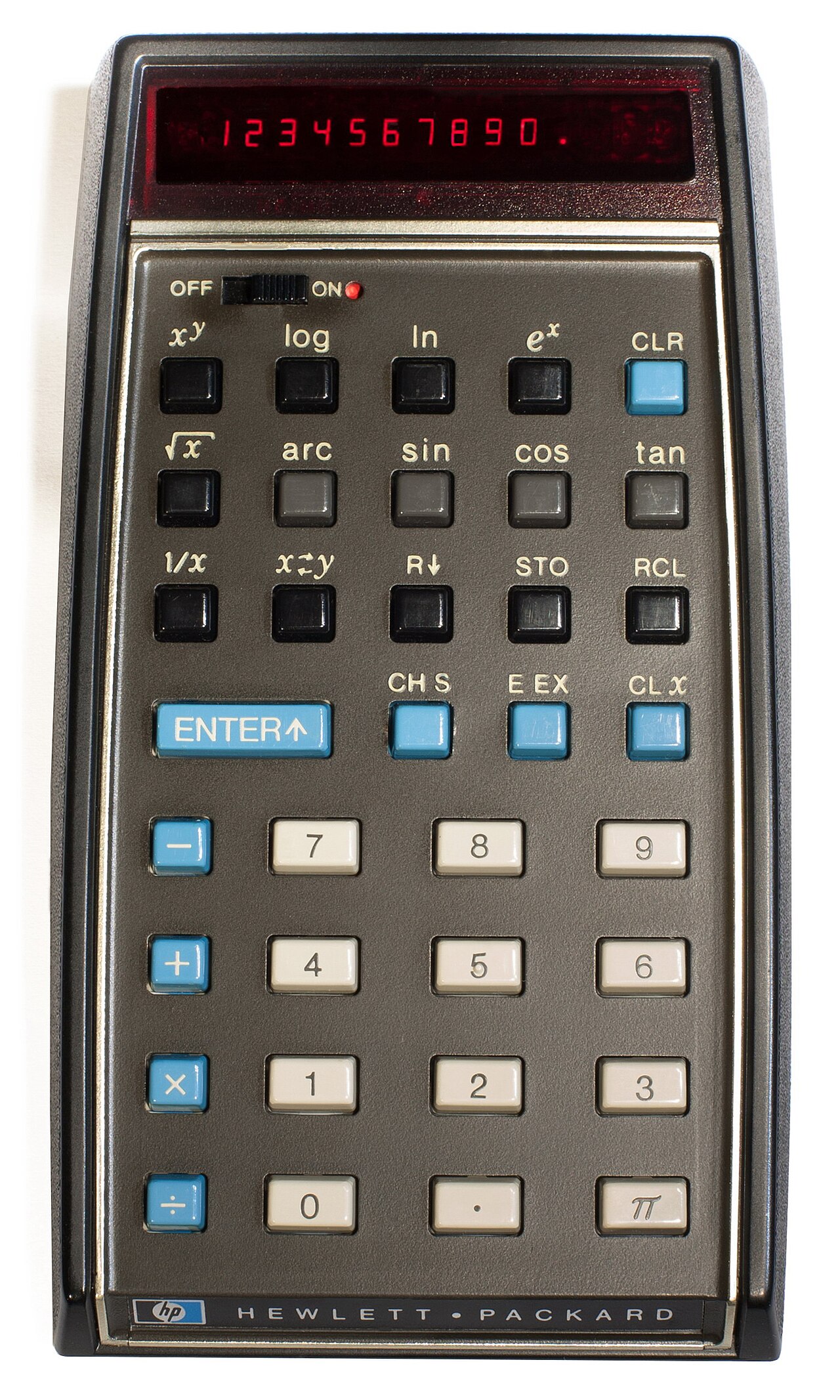 Máy tính khoa học bỏ túi HP-35 của Hewlett-Packard ra mắt năm 1972 với màn hình LED đỏ và 35 phím bấm