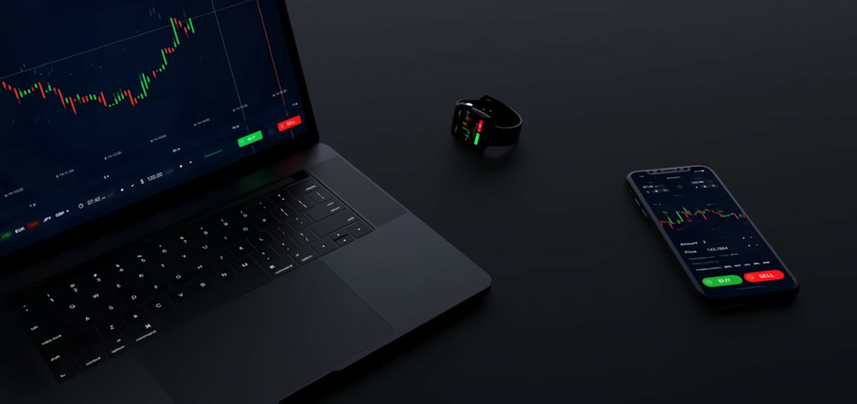 Crypto trading interface on laptop
