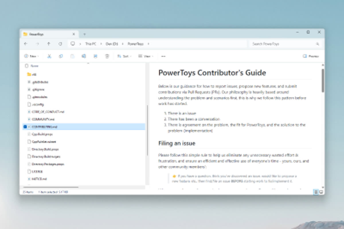PowerToys File Explorer preview pane add-on