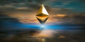Ethereum blockchain network visualization with nodes and transactions
