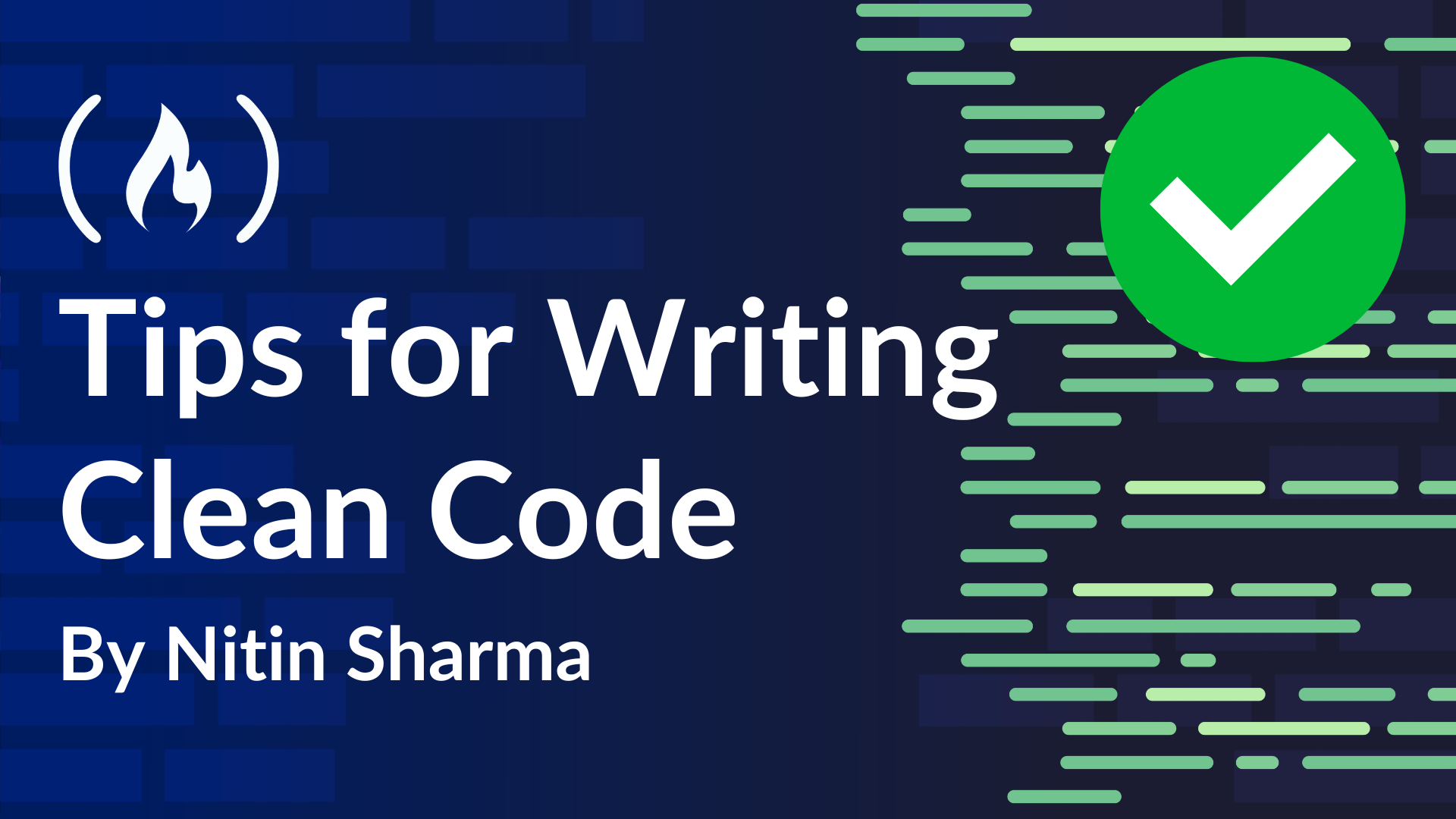 Banner Tips for Writing Clean Code với biểu tượng dấu kiểm xanh trên nền xanh dương