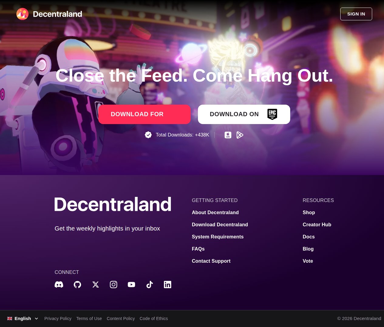 Trang chủ Decentraland giới thiệu thế giới ảo với avatar và nút tải game