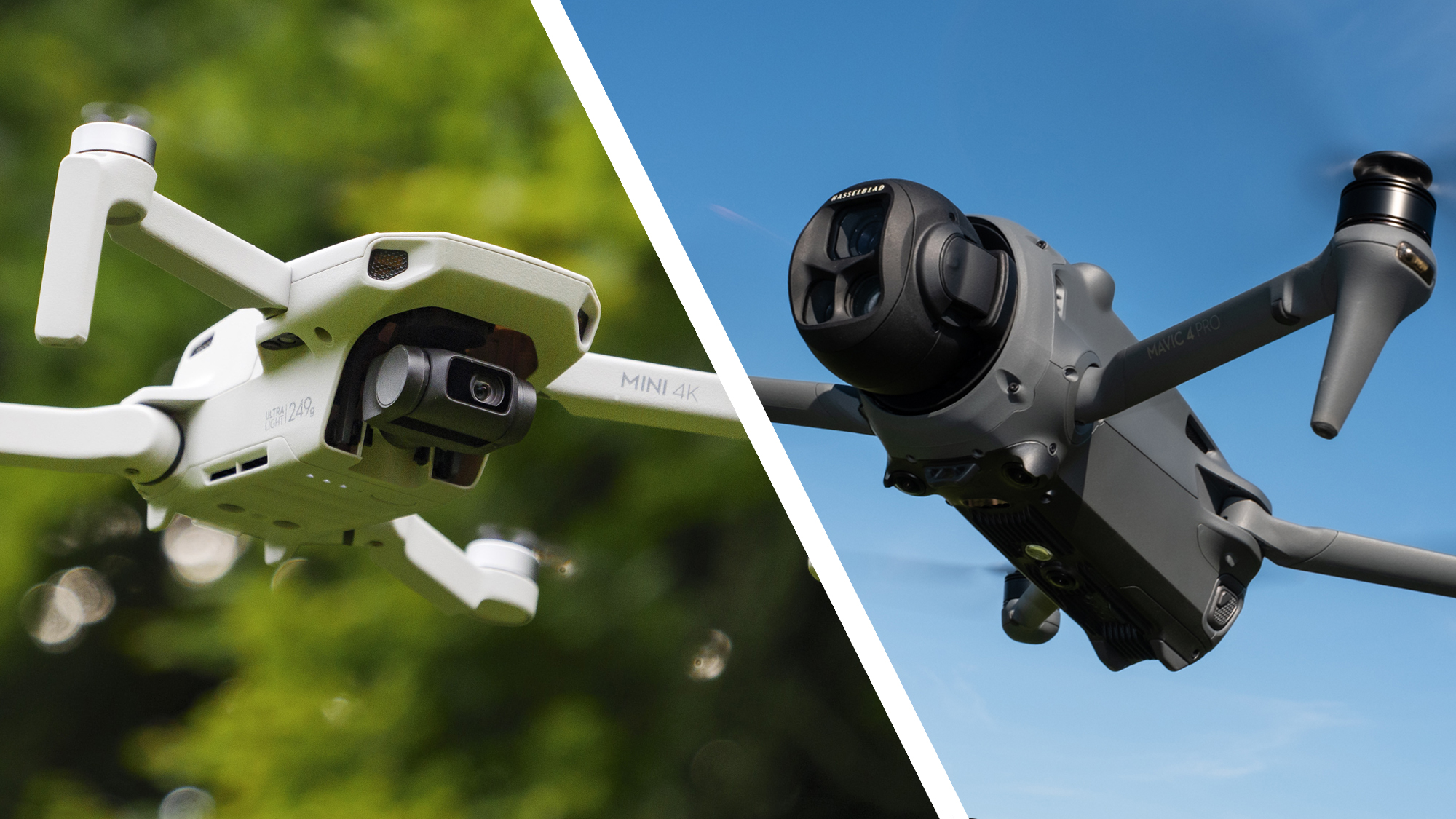Drone camera đang bay trên bầu trời xanh với nền cây xanh