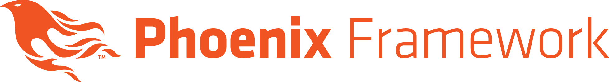 Logo Phoenix Framework màu cam với biểu tượng chim phượng hoàng cách điệu