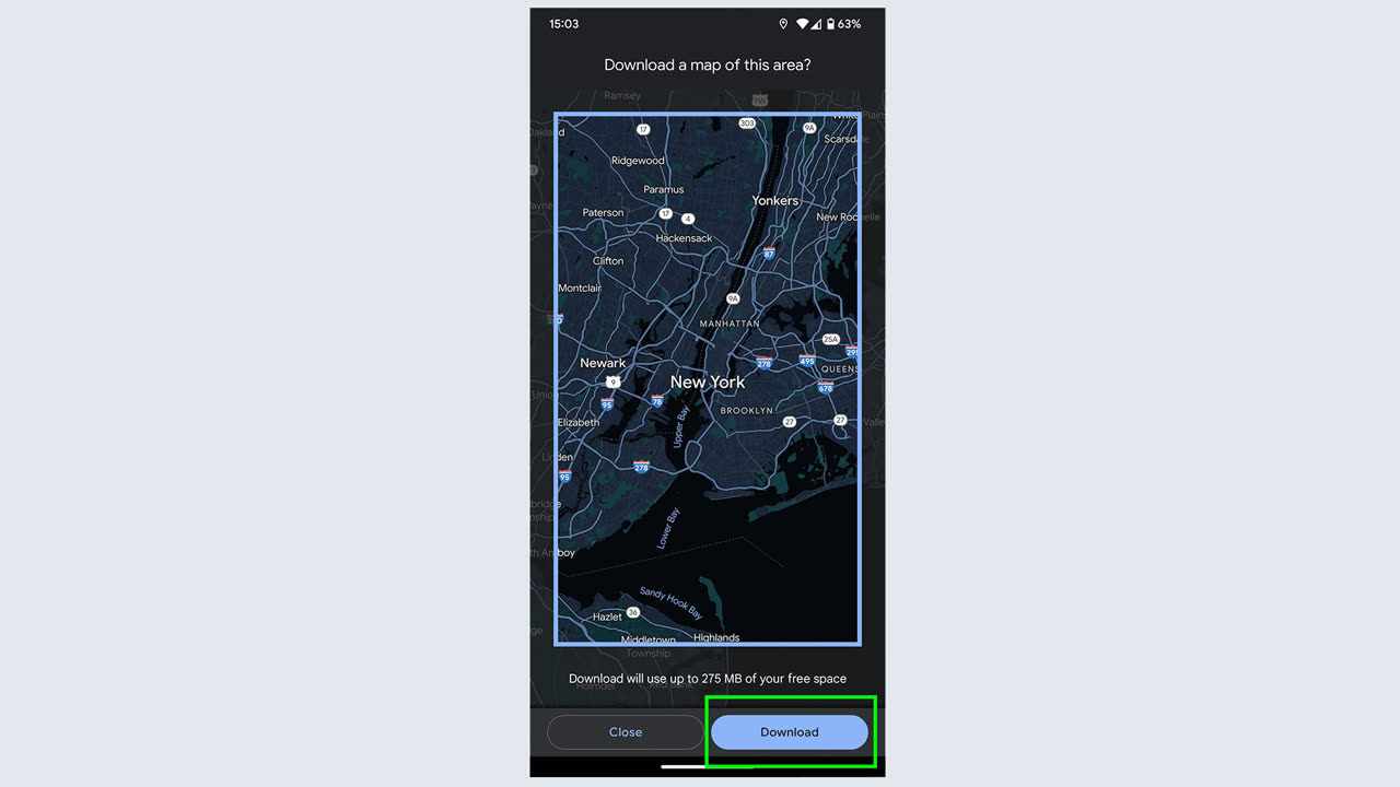 Màn hình tải bản đồ offline của Google Maps trên điện thoại