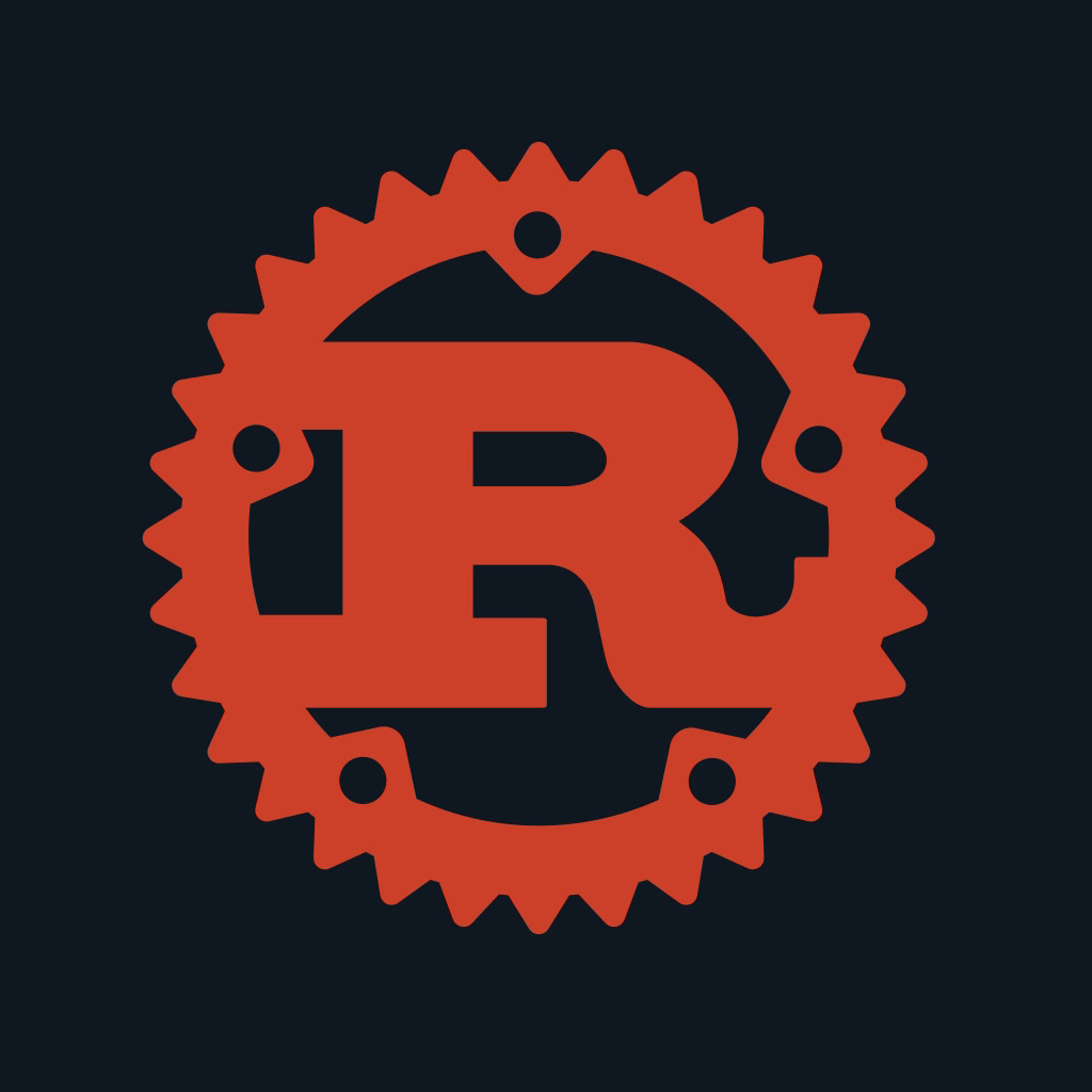 Logo chính thức của ngôn ngữ lập trình Rust trên nền tối