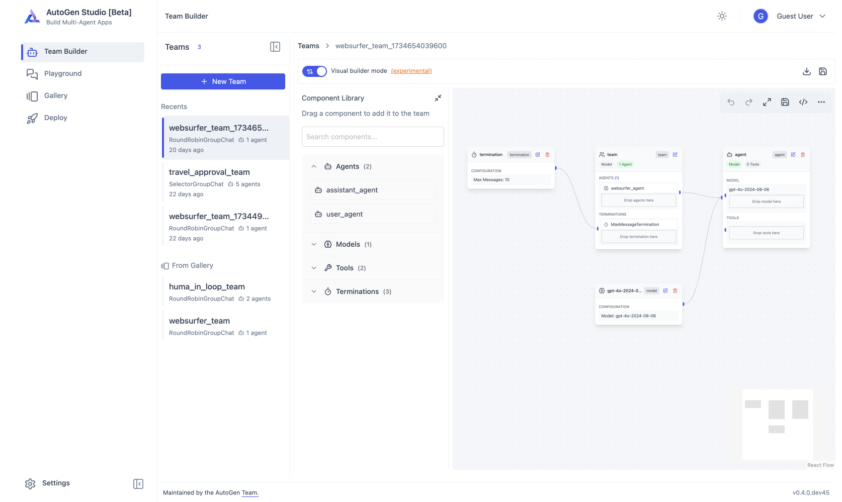 AutoGen Studio giao diện web no-code để prototype agent