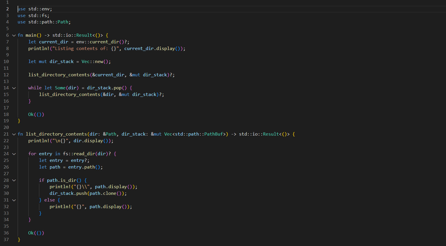 Giao diện trình soạn thảo hiển thị mã nguồn Rust với syntax highlighting