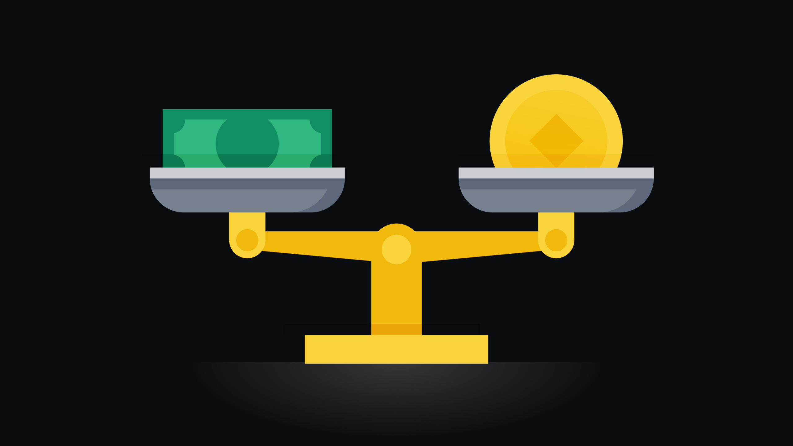 Cân vàng cân bằng giữa tờ tiền USD và đồng xu vàng, minh họa cơ chế neo giá 1:1 của stablecoin