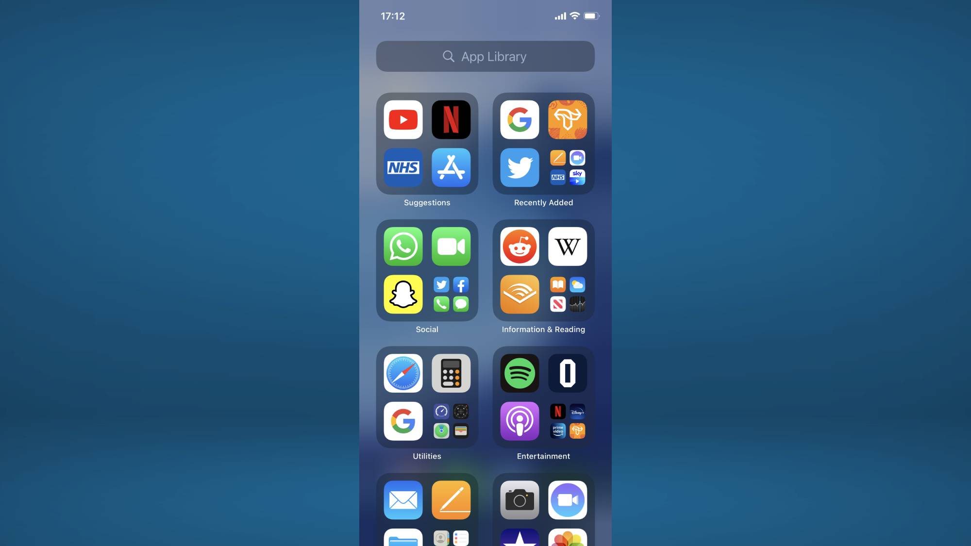 Giao diện App Library trên iPhone hiển thị các ứng dụng đã cài
