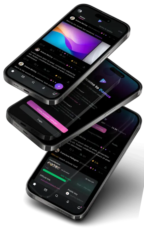 Nostr client interface showing social media feed