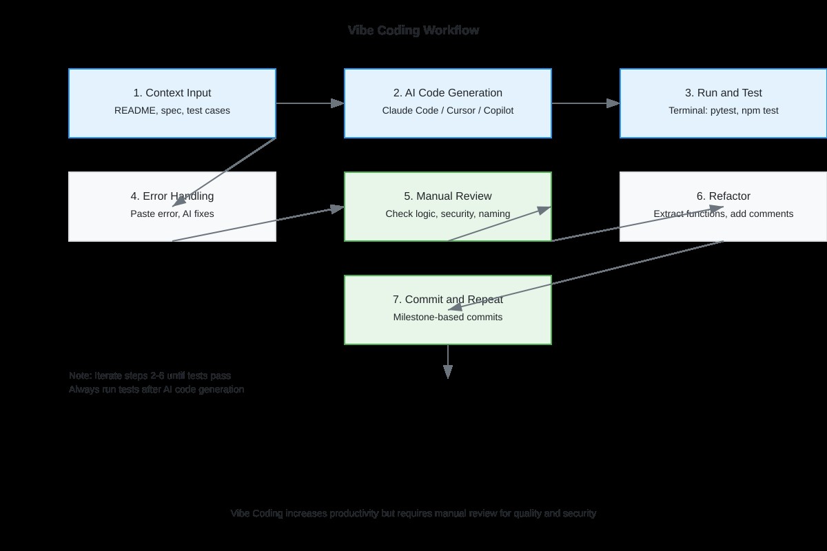 Sơ đồ workflow Vibe Coding từ prompt đến deploy