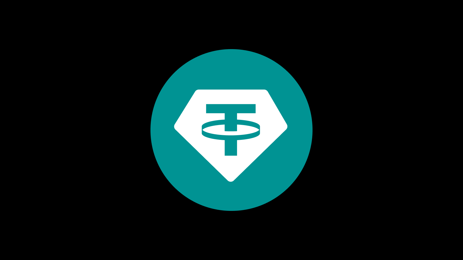Logo Tether xanh ngọc trên nền đen
