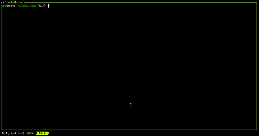 Zellij terminal multiplexer layout: tab bar, floating pane, tree structure pane organization