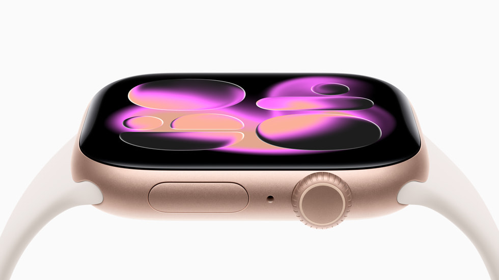 Apple Watch Series 11 góc nhìn cạnh thoâng, mặt trước luôn bật, giao diện thể thao