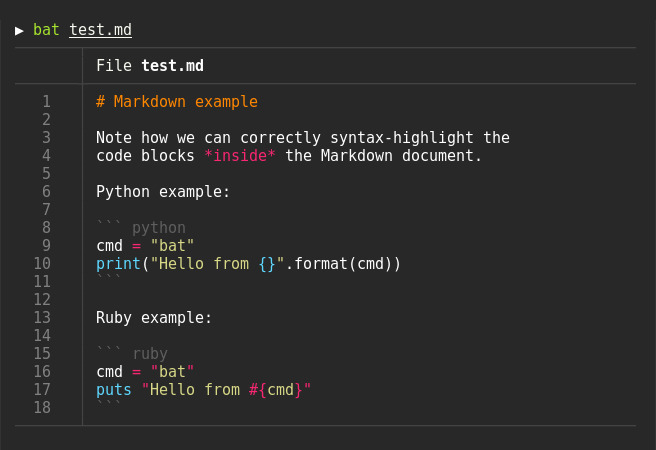 Bat hiển thị mã nguồn Python với syntax highlighting và số dòng