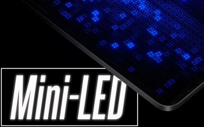 Sơ đồ cấu trúc đèn nền Mini LED với hàng nghìn bóng siêu nhỏ phía sau tấm nền LCD