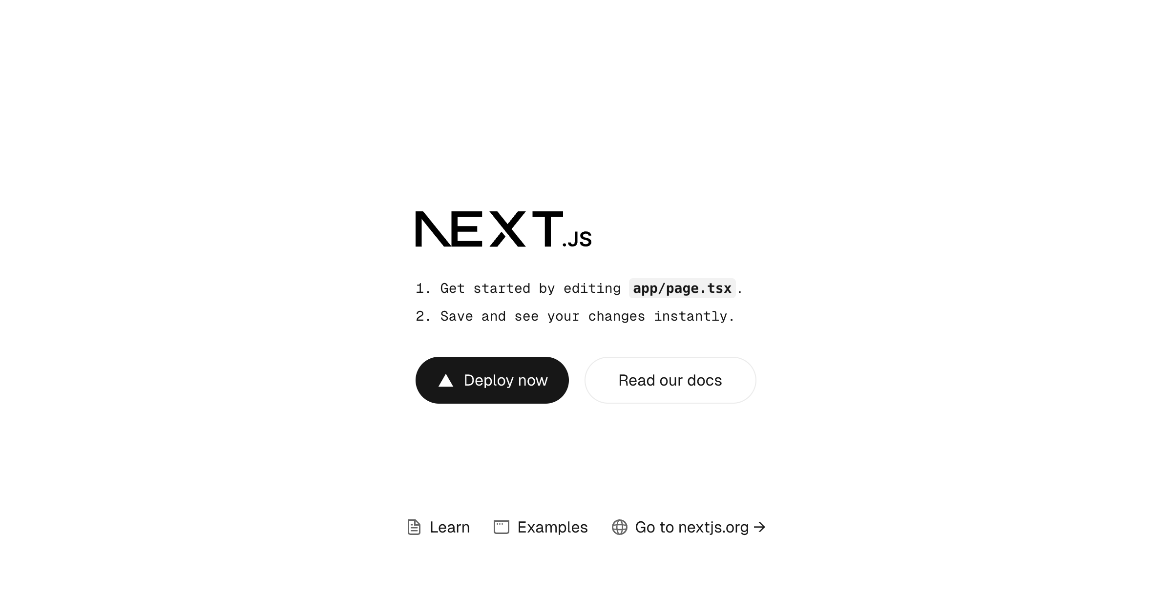Giao diện project Next.js mẫu tạo bằng create-next-app