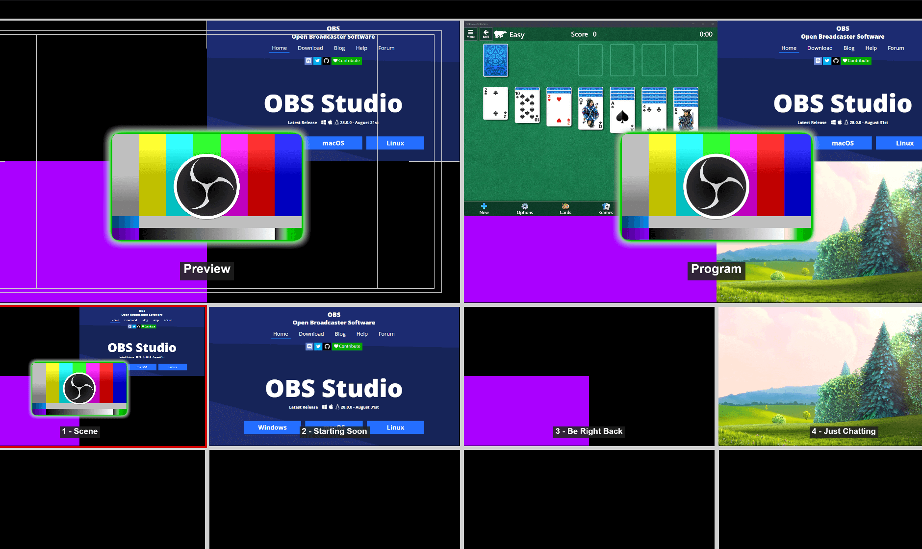 Multiview của OBS hiển thị nhiều scene cùng lúc để quản lý livestream