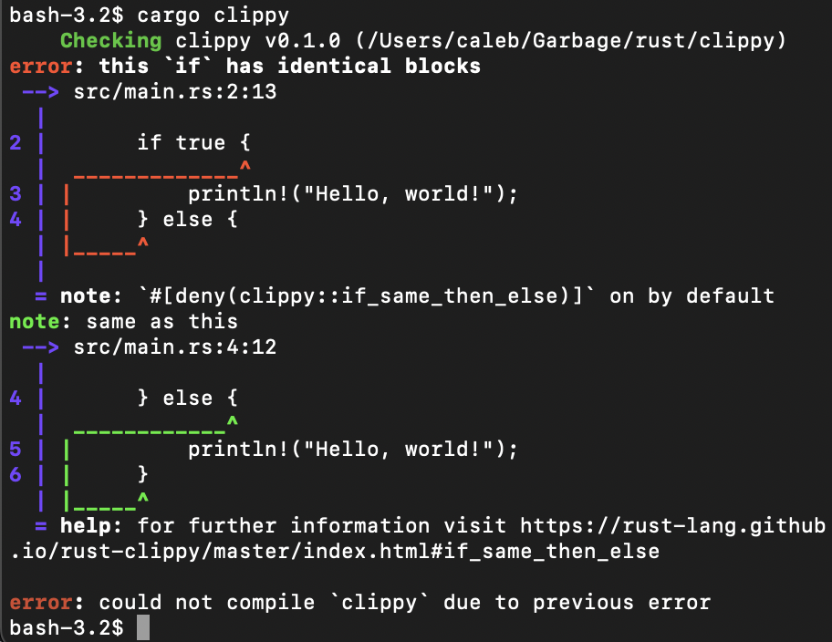 Ví dụ mã Rust Cargo clippy hello world minh họa ownership