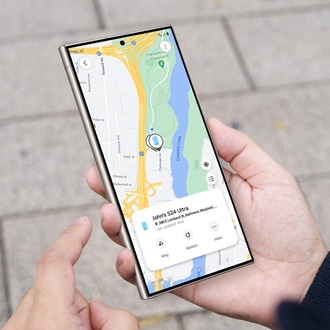 Giao diện Find My trên điện thoại Samsung hiển thị bản đồ định vị và tùy chọn khóa, xóa từ xa