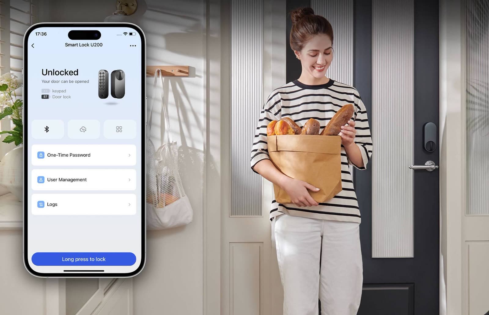 Ứng dụng điện thoại điều khiển khóa thông minh Aqara U200 hiển thị trạng thái mở khóa