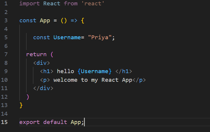 Code editor hiển thị component React JSX trong dự án tạo bằng Vite