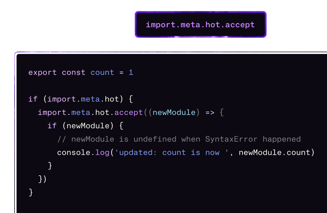 Code JavaScript sử dụng import.meta.hot của Vite HMR API