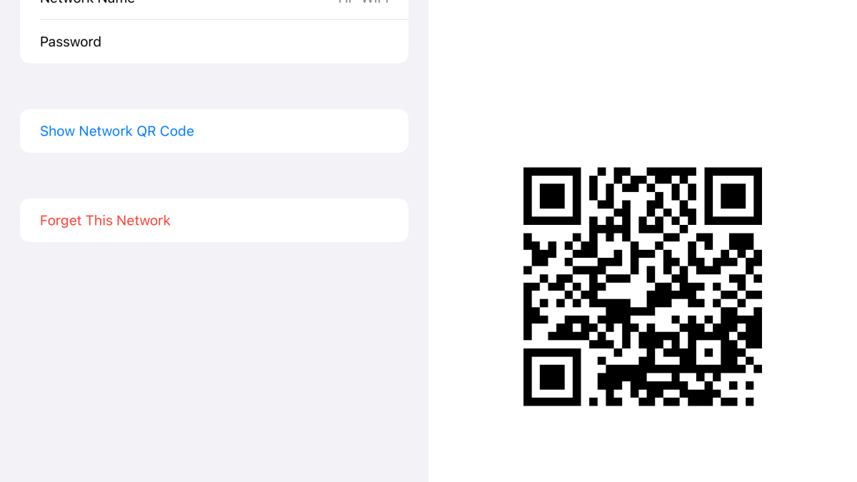 Màn hình iPhone chia sẻ mật khẩu WiFi bằng mã QR