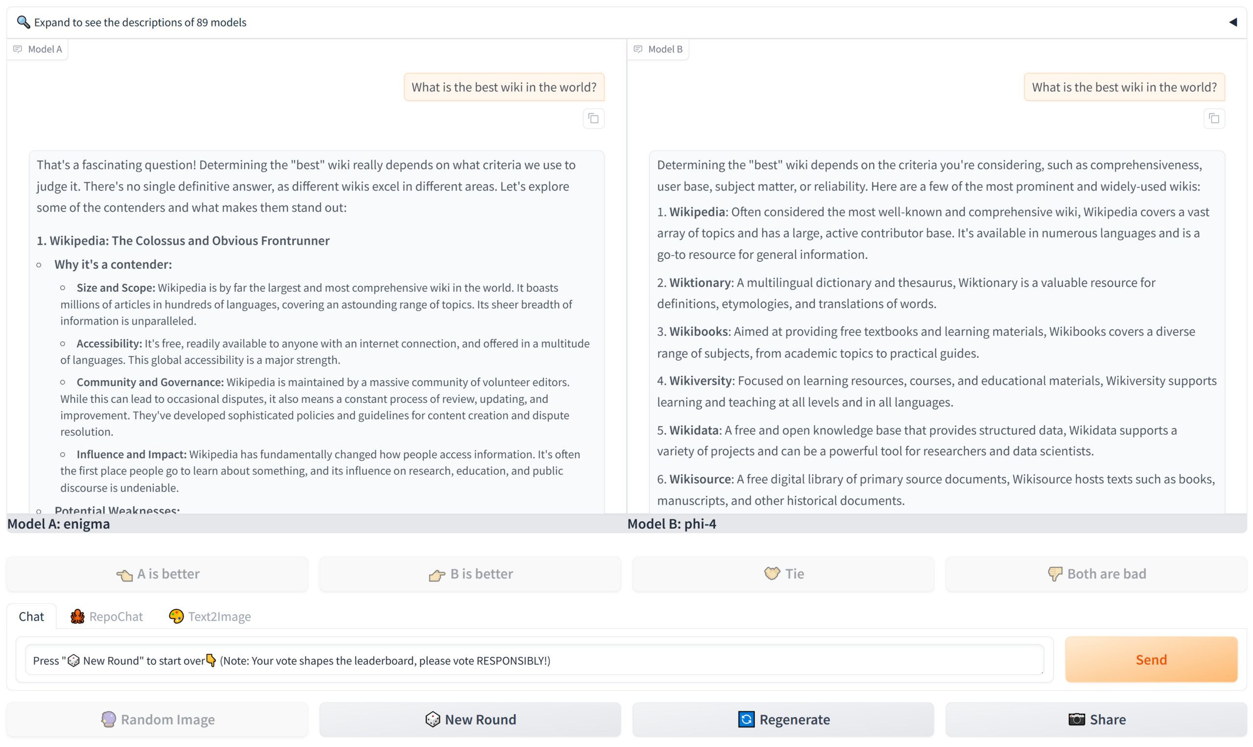 Giao diện Chatbot Arena - hệ thống đánh giá AI