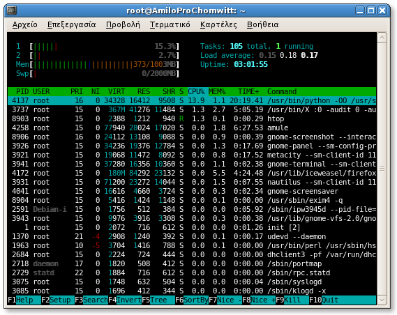 htop system monitor chạy trong terminal