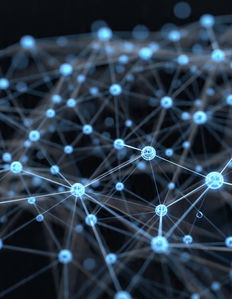 Mạng lưới DLT phân tán với các nút kết nối, minh họa kiến trúc hashgraph