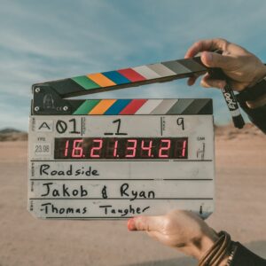 Clapperboard filmmaking tool representing traditional video production