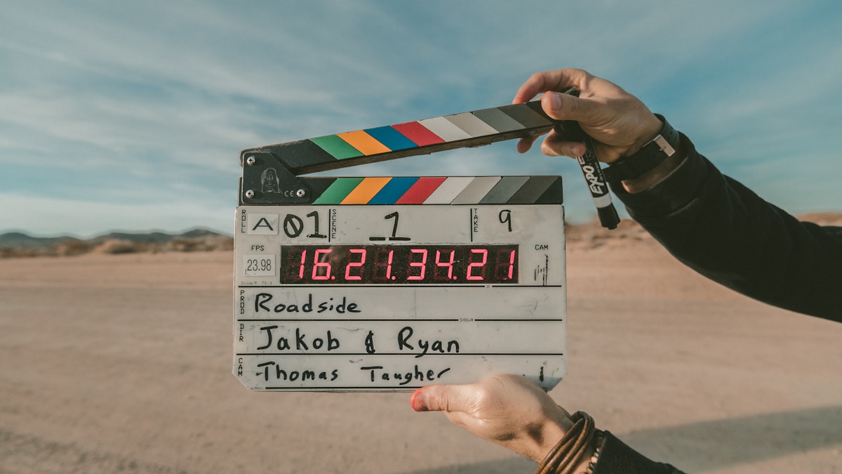 Clapperboard filmmaking tool representing traditional video production