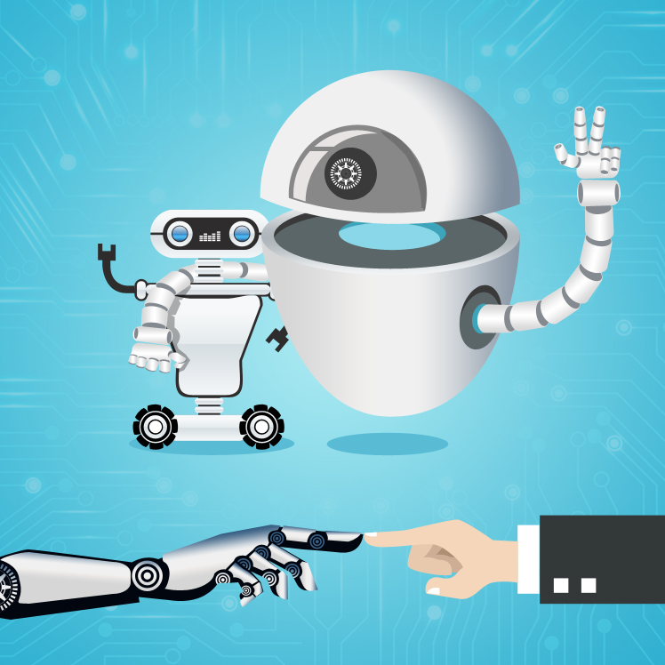 Robot AI và con người tương tác trong môi trường làm việc
