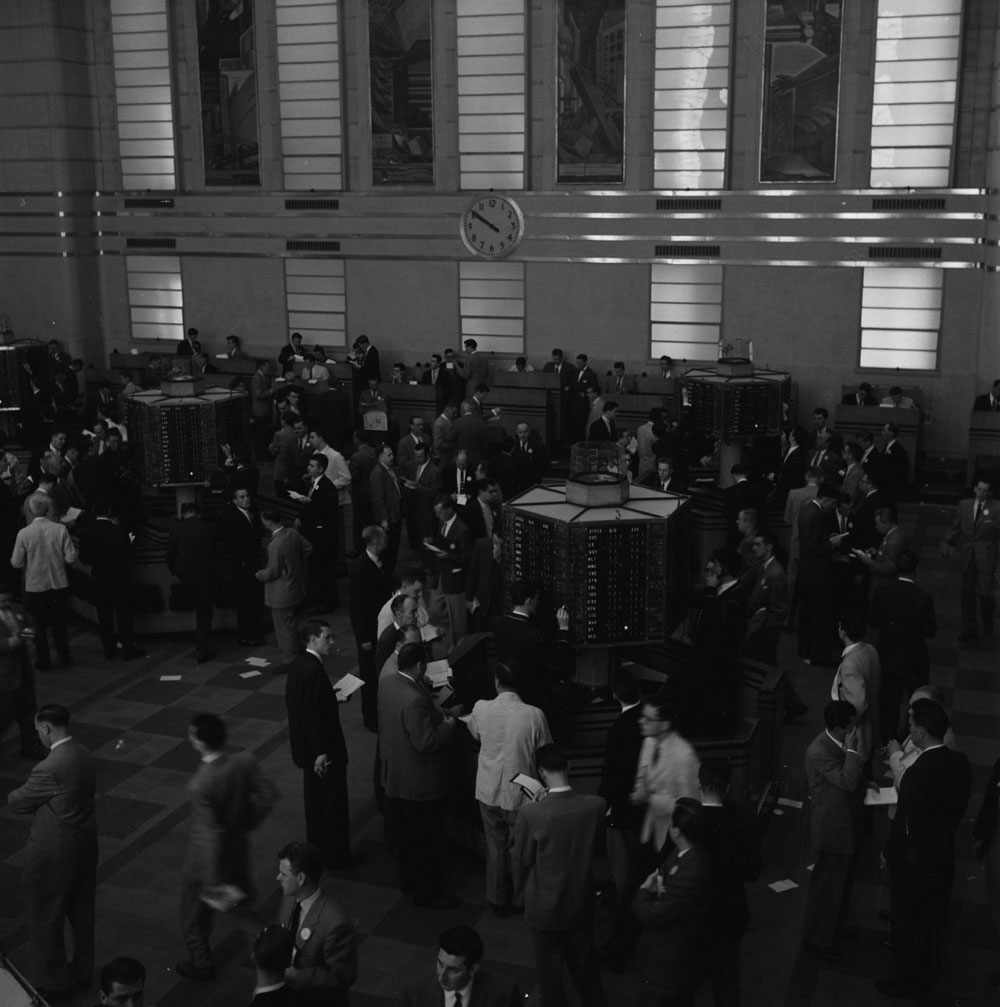 sàn giao dịch chứng khoán Toronto năm 1956 tượng trưng cho môi trường giao dịch