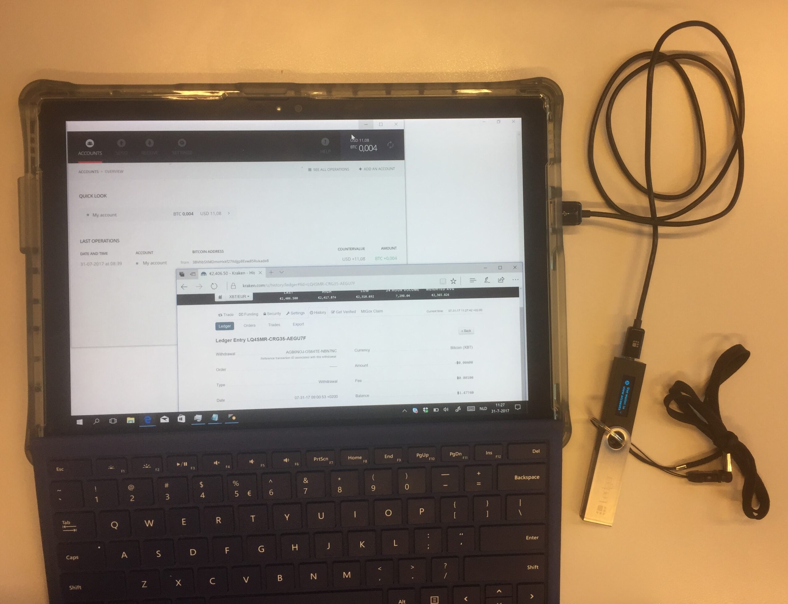 Giao dịch Bitcoin thực tế từ sàn Kraken đến ví Ledger
