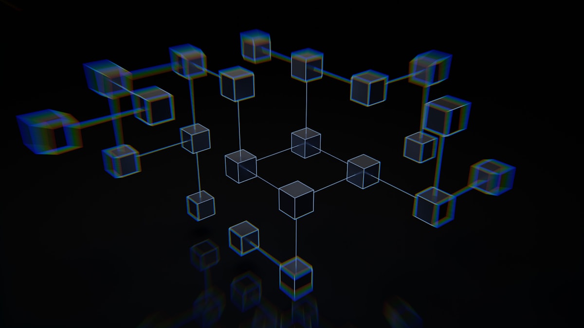 Mạng lưới blockchain phi tập trung với hiệu ứng ánh sáng kỹ thuật số