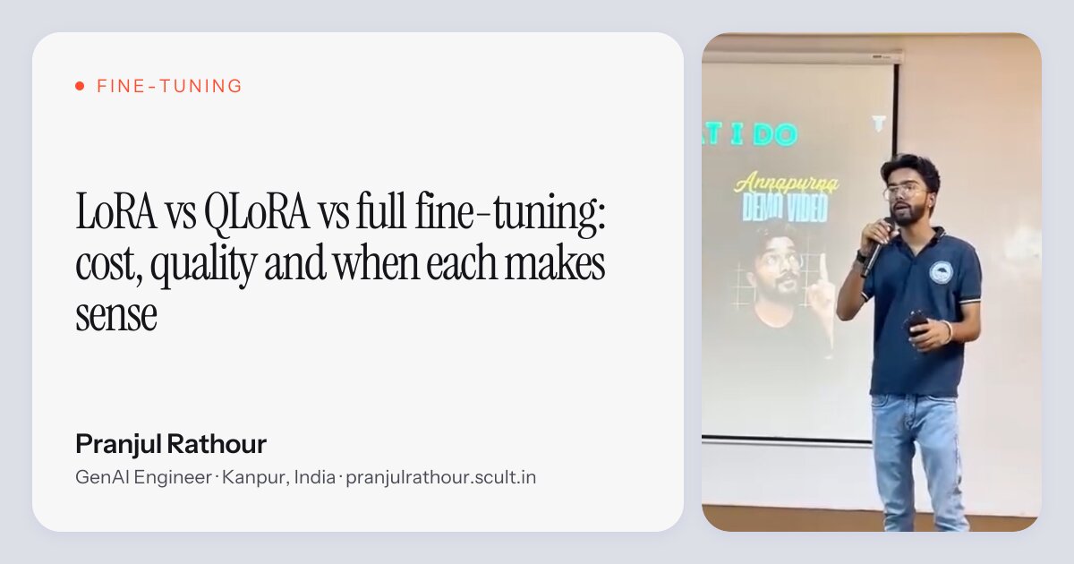 Biểu đồ so sánh LoRA vs QLoRA vs full fine-tuning về chi phí GPU và tham số