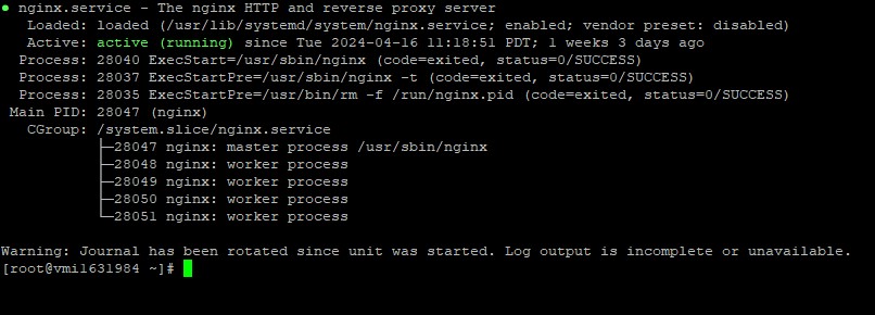 Nginx đang chạy trong terminal, cấu hình reverse proxy