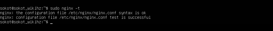Kết quả kiểm tra cấu hình Nginx bằng lệnh nginx -t trên terminal