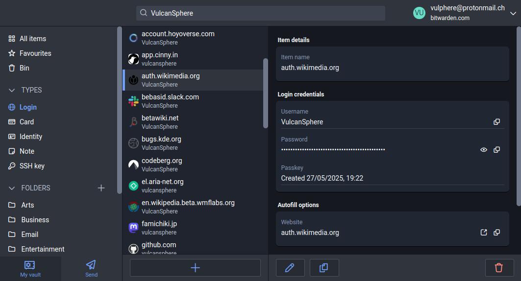 Bitwarden password manager interface