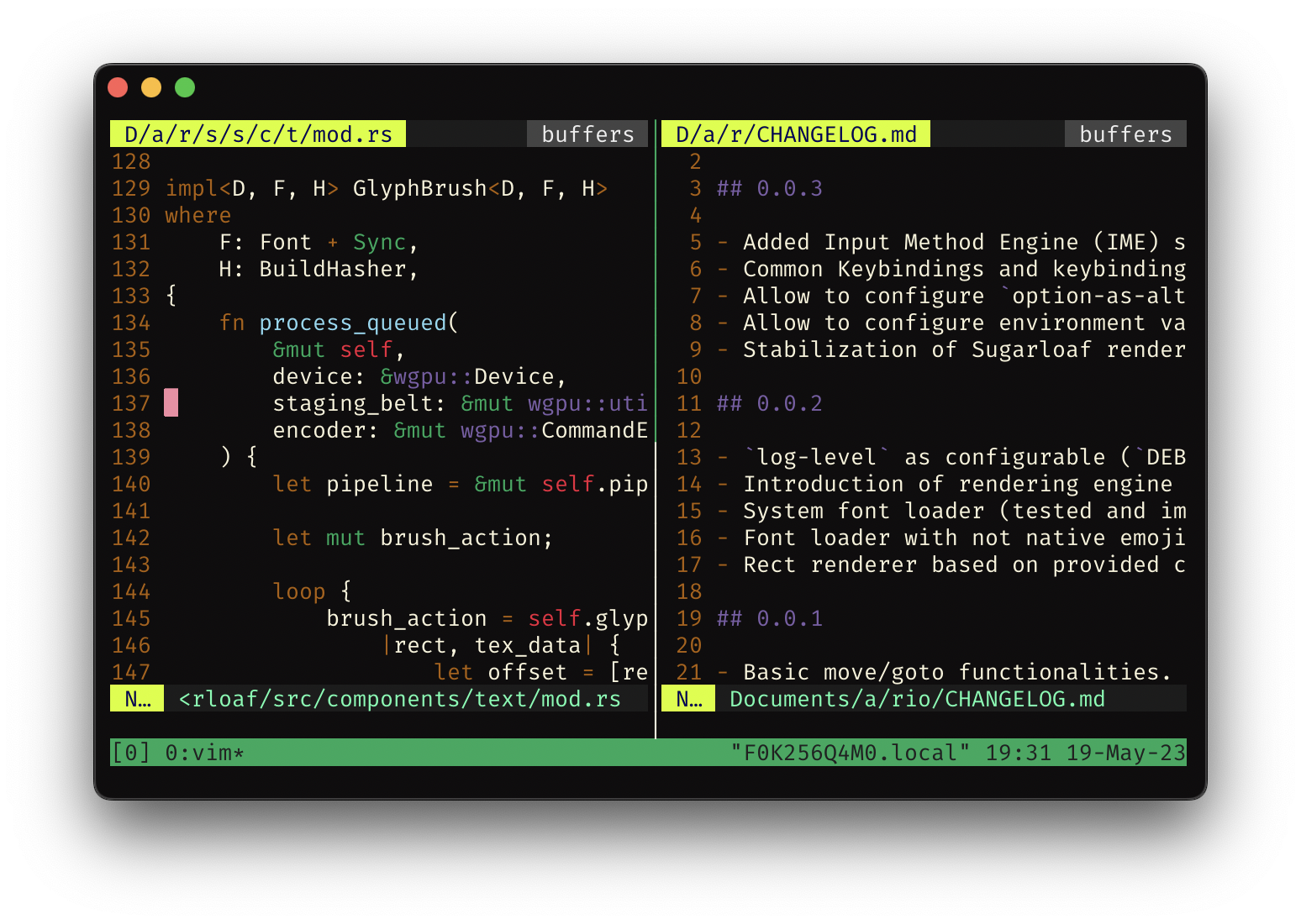 Demo tmux trên hệ điều hành Rio với nhiều session
