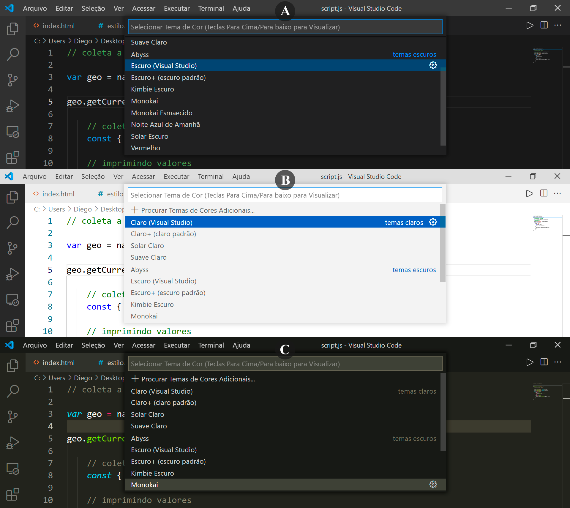 Giao diện VS Code với các theme tùy biến đang hiển thị code tự động định dạng