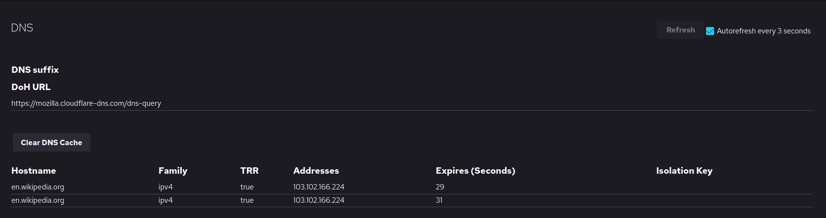 ảnh chụp màn hình cài đặt DNS over HTTPS trong Firefox hiển thị trạng thái bảo vệ truy vấn
