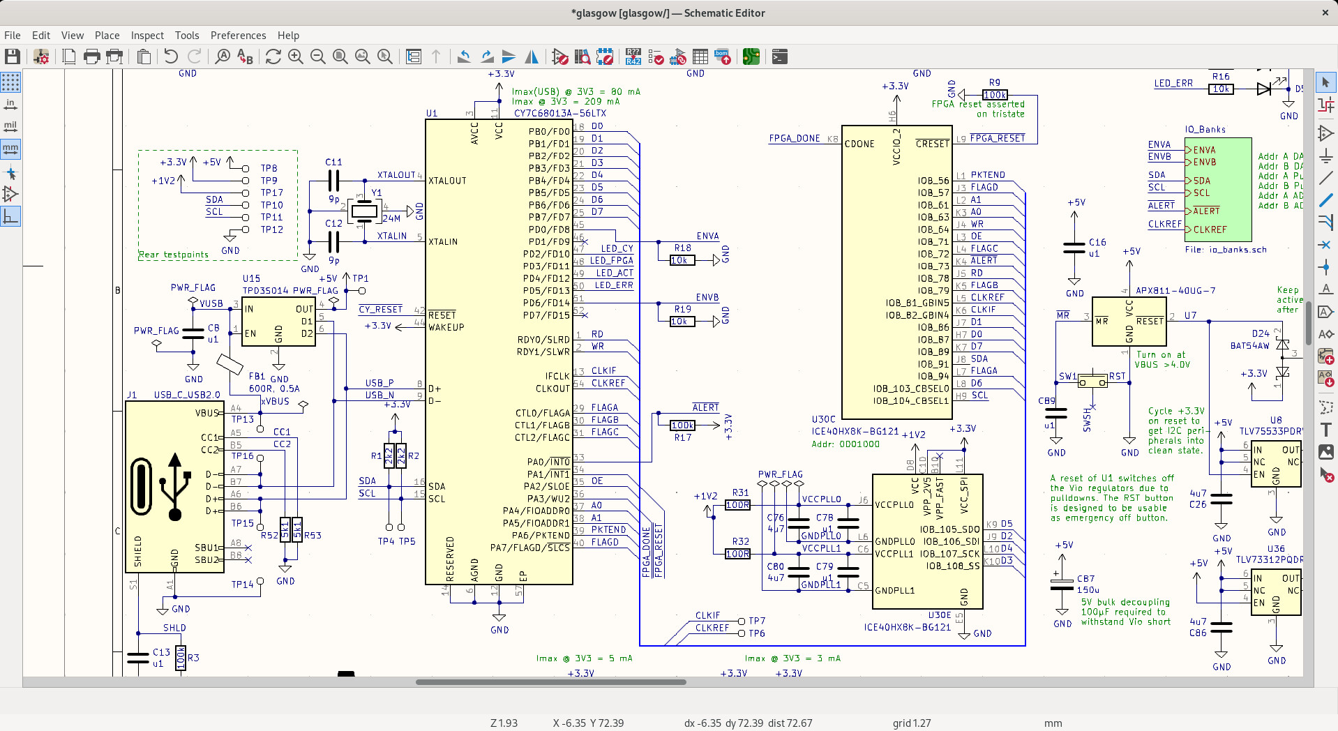 Giao diện Schematic Editor của KiCad với sơ đồ nguyên lý mạch điện tử