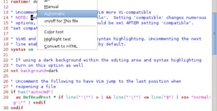 Cửa sổ gvim 7.3 trên Linux với thanh menu File, Edit, Tools, Buffers, Window, Help và nội dung tệp vimrc