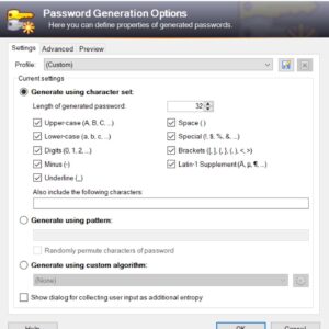 Hộp thoại tạo mật khẩu ngẫu nhiên trong KeePass với bộ tạo ký tự tích hợp